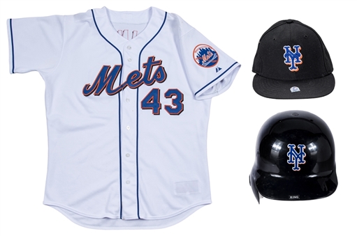 Lot of (3) Royce Ring Game Used New York Mets Alternate Jersey, Cap & Batting Helmet (MLB Authentication, Mets-Steiner)
